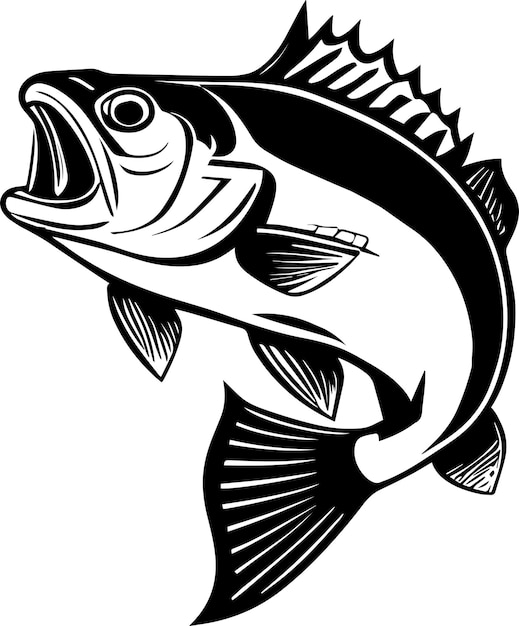 Stile di disegno monocromatico del logo di pesca del basso