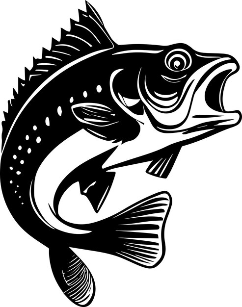 Вектор bass fishing логотип монохромный стиль дизайна