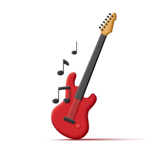 Bass guitar musical instrument d render red shape with black volume notes