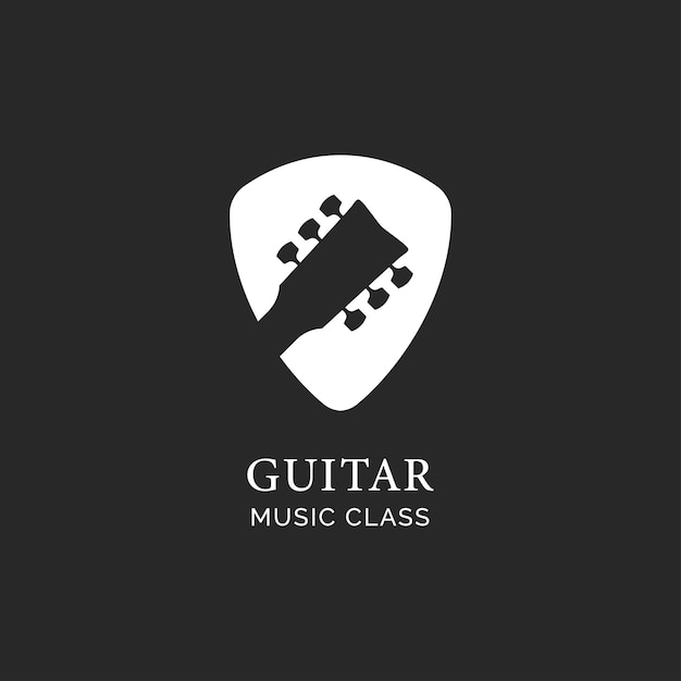 Bass guitar neck on pick plectrum shape for music class school logo design vector template