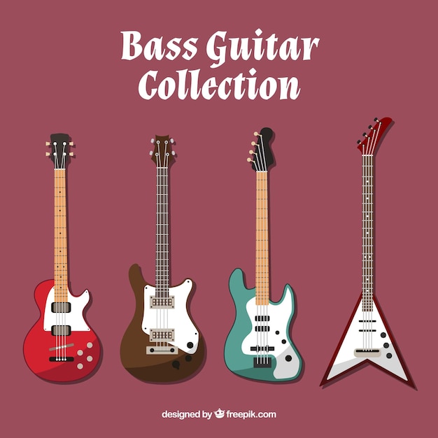 Vector bass guitar pack in flat design