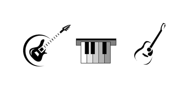 bass piano and guitar black and white logo