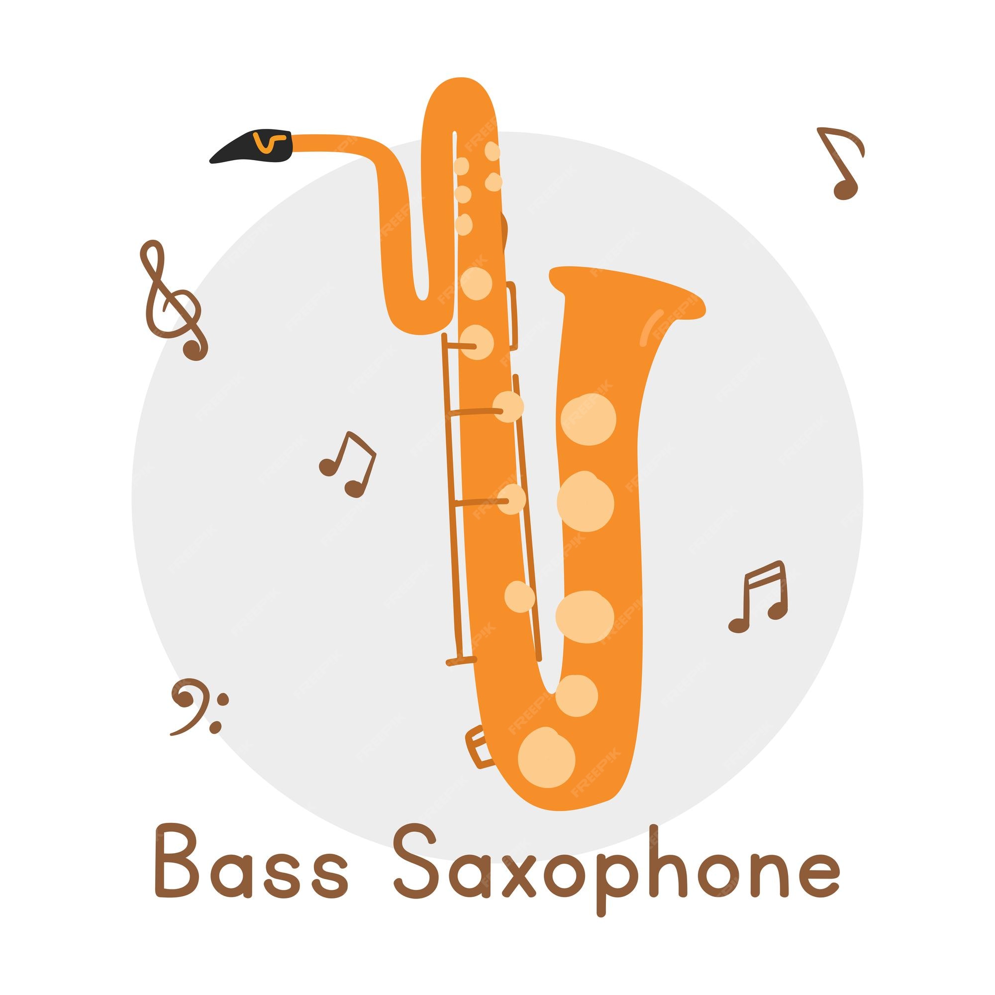 Premium Vector | Bass saxophone clipart cartoon style, brass instrument flat vector illustration hand drawn doodle Premium Vector | Bass saxophone clipart cartoon style, brass instrument flat vector illustration hand drawn doodle