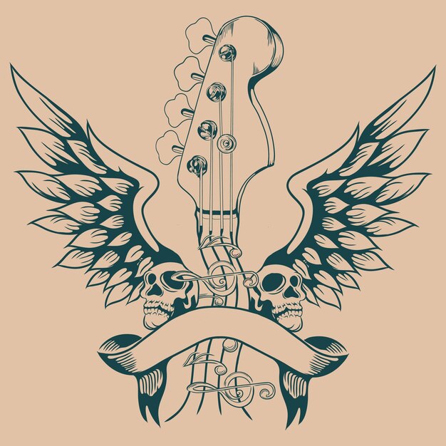 Vector bass and wings tattoo inspiration