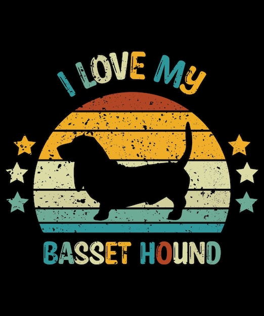 Basset Hound silhouette vintage and retro tshirt design