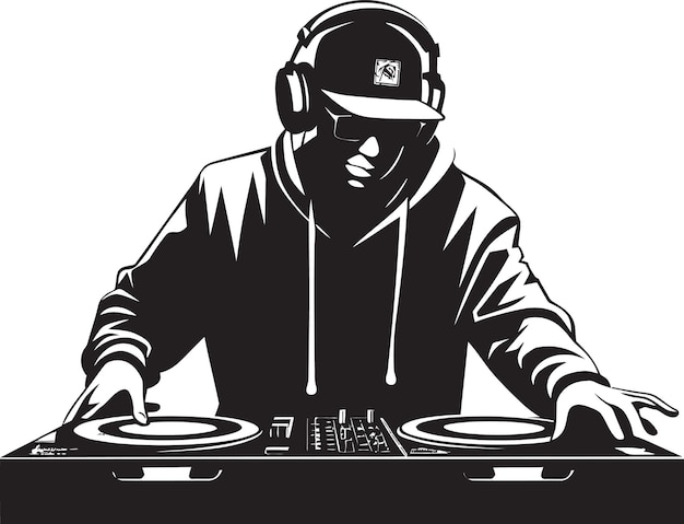 Vector bassline bliss cool dj man icon vector logo vector vibrations black dj player magic