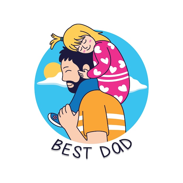 bast dad cartoon afbeelding, vader met zijn dochter op th schouders