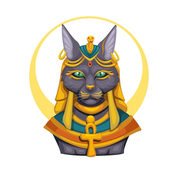 Bastet 고양이 이집트 신 만화 그림 마스코트 그림 벡터