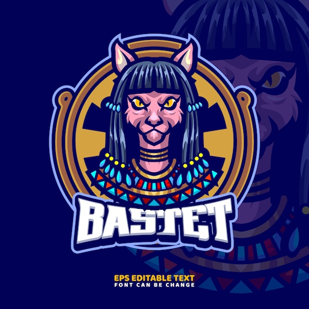 Bastet Egyptische God mascotte Logo sjabloon