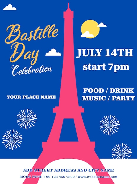 Bastille day celebration party poster flyer social media post design