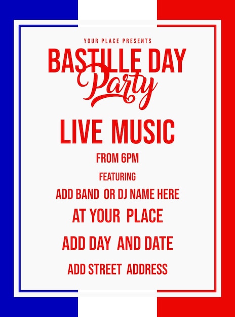 Bastille day party celebration poster flyer social media post design