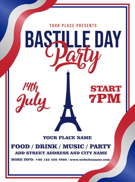 Bastille day party flyer poster social media post template design