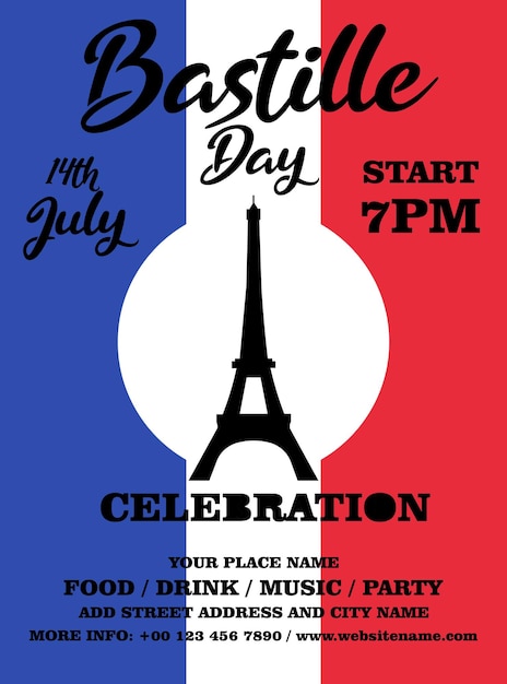 Bastille day party night celebration poster flyer social media post design