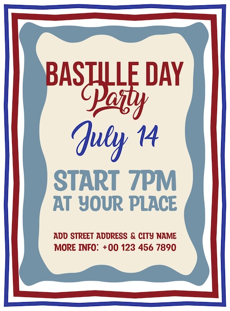 Bastille day party poster flyer of social media post design