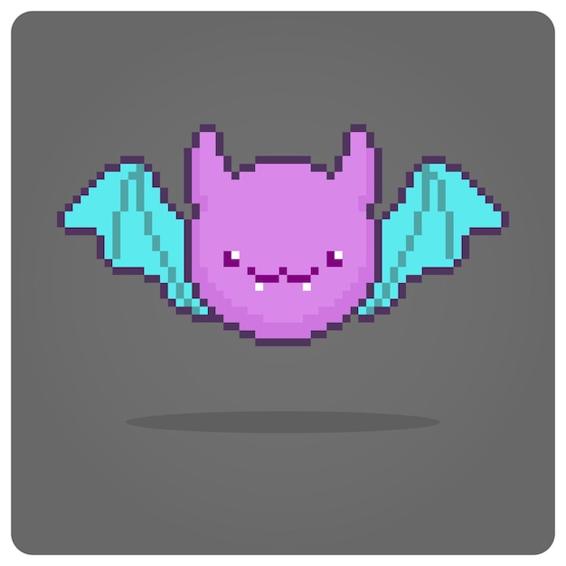 Bat in 8 bit pixel art Pixel animals for game assets in vector illustration