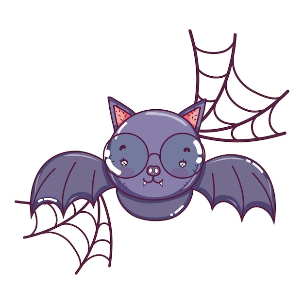 Vector bat flying wearing glasses and spiderweb