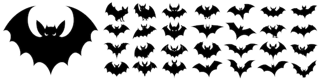 Bat icons set Bat silhouettes Black bat symbols Vector illustration