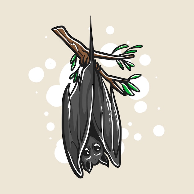 Bat is hanging on the stem illustration