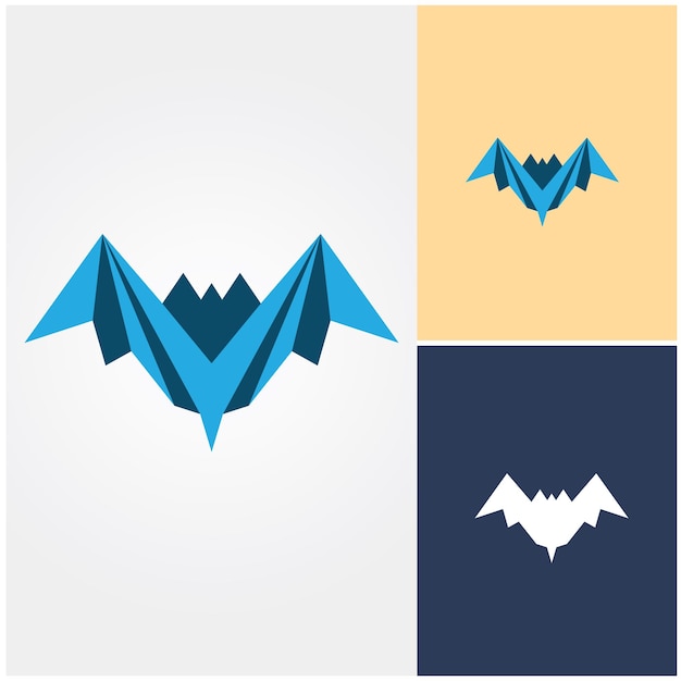 Un logo pipistrello con triangoli blu e gialli.