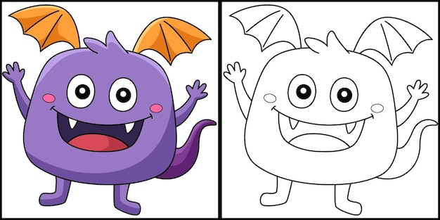 Bat Monster Coloring Page Colored Illustration