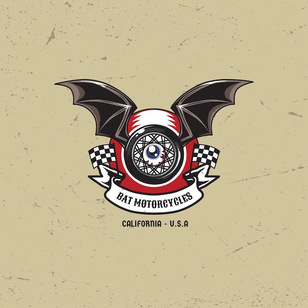 Bat Motorcycle Logo Badge with vintage retro style