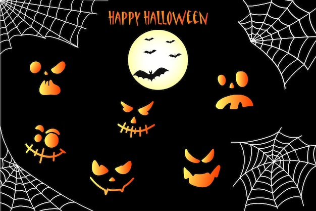 Bat net e zucche sfondo di halloween con bat e zucche disegnate a mano illustrazione vettoriale