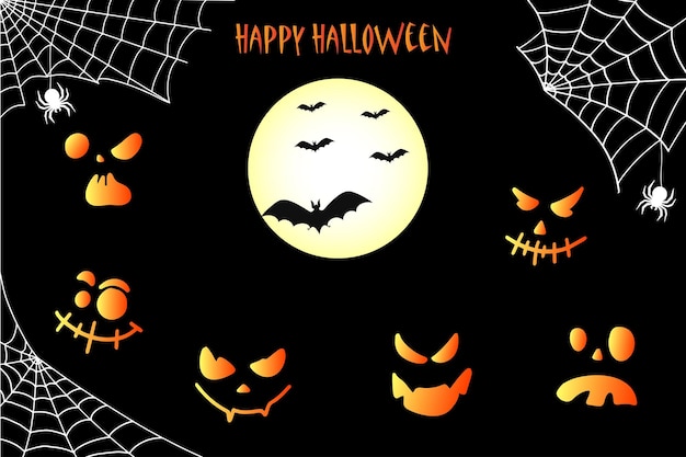 Bat net and pumpkins Halloween background with bat and hand drawn pumpkins Vector illustration