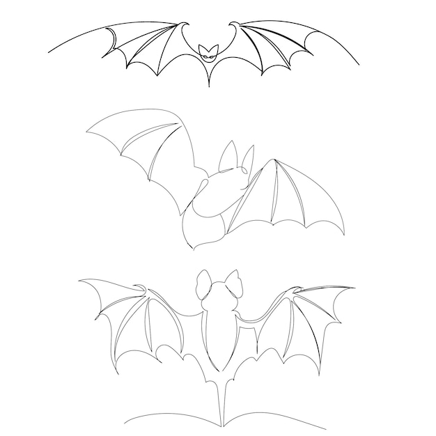 Bat set one continuous line drawing, vector