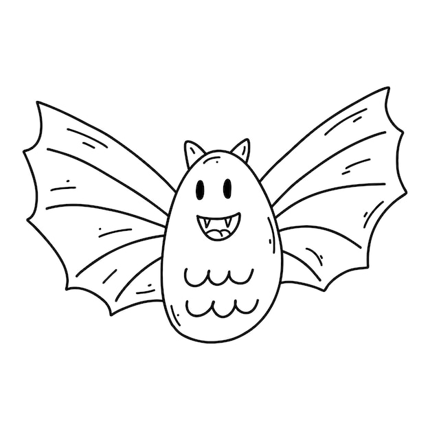 Sagoma di pipistrello elemento doodle di halloween illustrazione dello schizzo vettoriale line art per la pagina da colorare di stampa di icone di web design