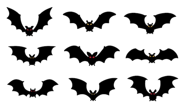 Vector bat silhouette with scary evil eyes vampire victims on halloween night