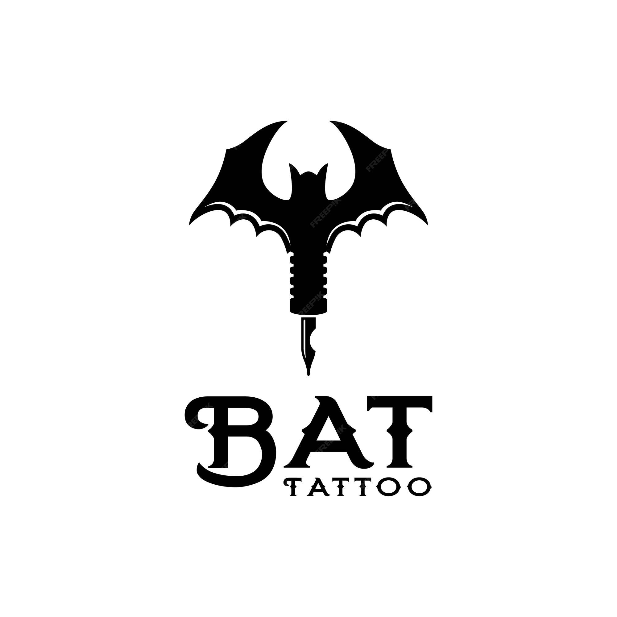 Premium Vector | Bat tattoo machine logo , tattoo artist logo with bat  symbol vector design
