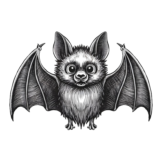 Bat vector pencil ink sketch drawing black and white monochrome engraving style