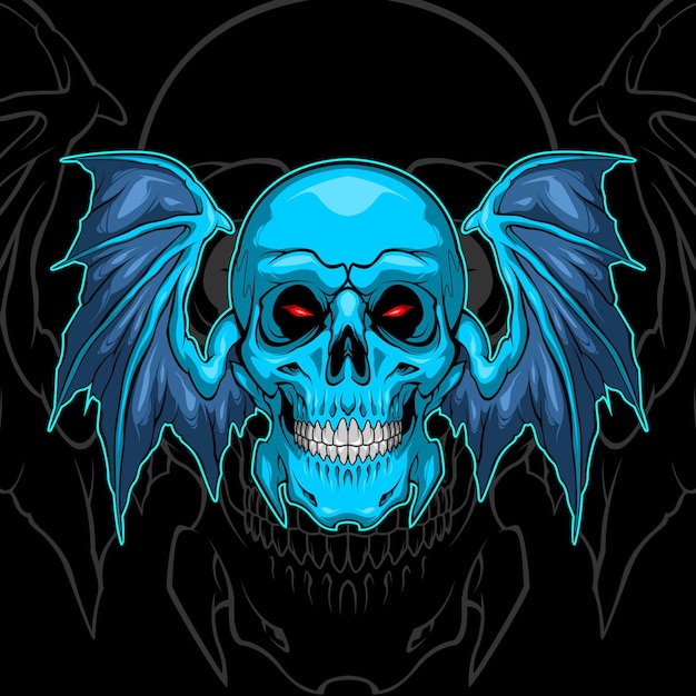 Bat wing blue skull