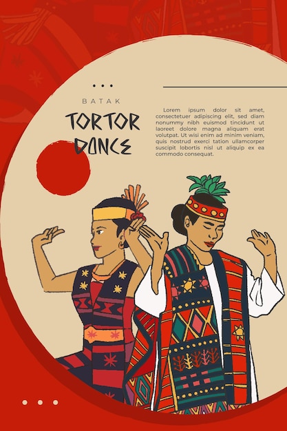 Вектор bataknese tortor dance рисованный индонезийский традиционный танец для фона