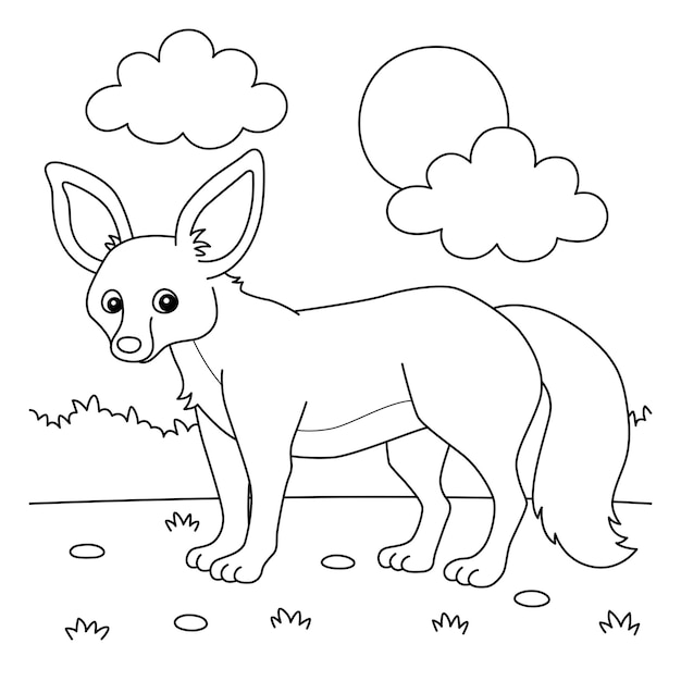 BatEared Fox Animal Kleurplaat voor kinderen