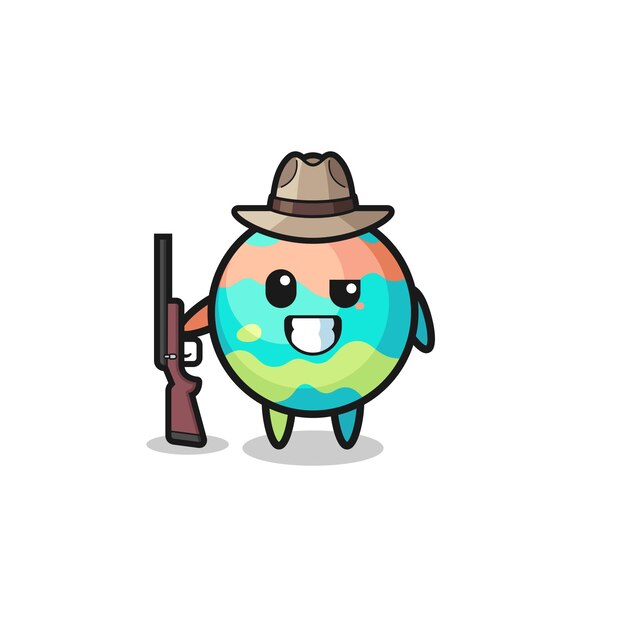 Bath bombs hunter mascot holding a gun , cute design