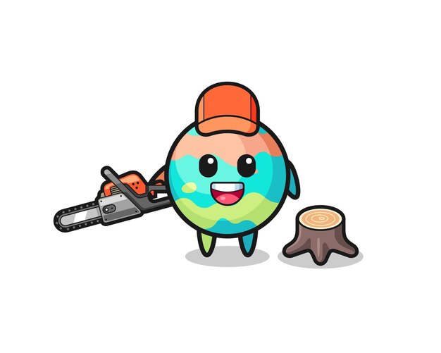 Bath bombs lumberjack character holding a chainsaw cute design