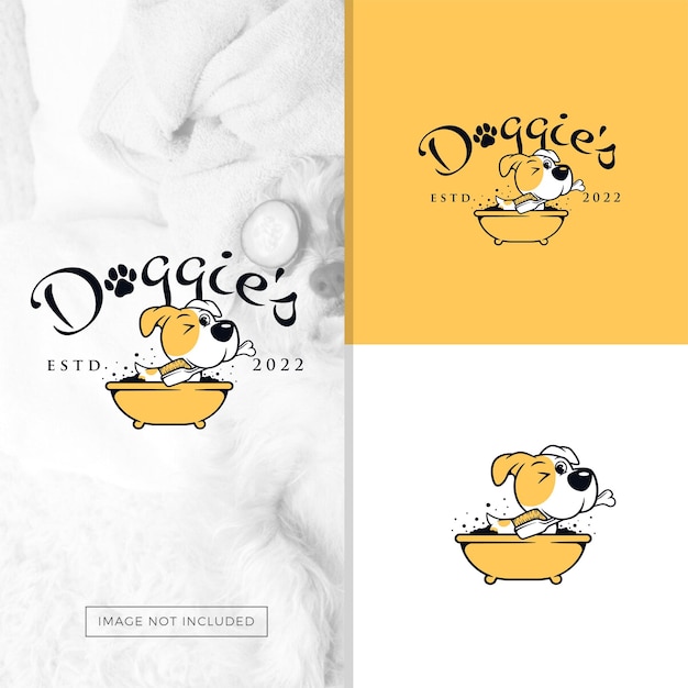 ペットスパのロゴのお風呂の犬のイラスト