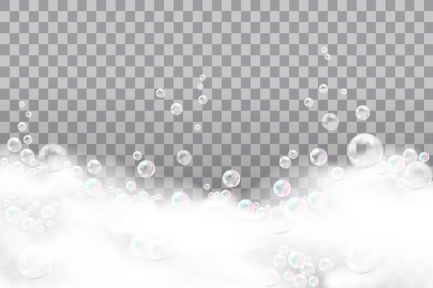 Vector bath foam isolated on transparent background shampoo bubbles texture