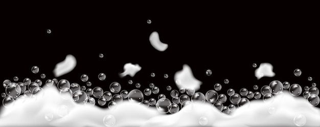 Vector bath foam isolated on transparent background shampoo bubbles texture