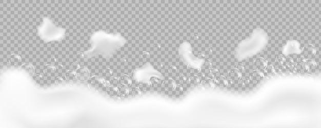 Vector bath foam isolated on transparent background shampoo bubbles texture