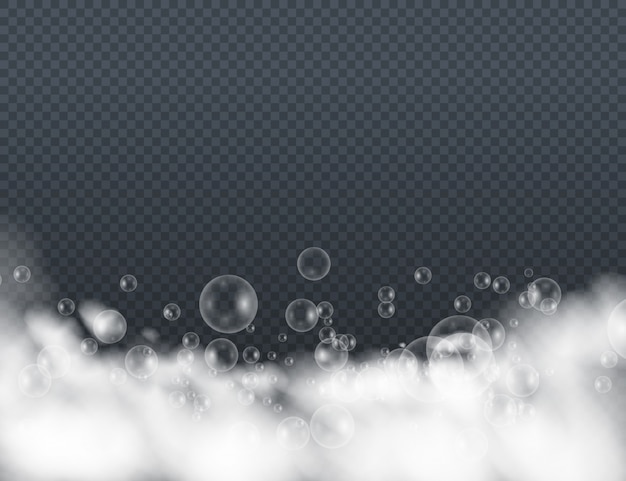 Вектор Пена для ванн с пузырьками шампуня, изолированные на прозрачном фоне. пенный мусс с пузырьками.