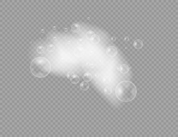 Вектор Пена для ванны с шампунем пузыри, изолированные на прозрачном фоне. брить, пенный мусс с пузырьками