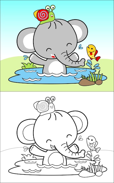 Bath time with nice elephant cartoon and friends