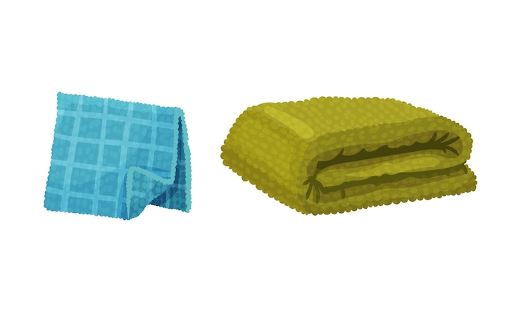 वेक्टर bath towels set green and blue soft textile cloth for wiping vector illustration