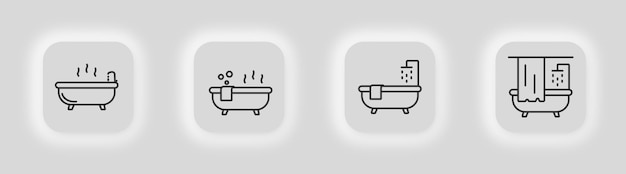 Bath tub icon set shower illsutration symbol sign bubble bath vector desing