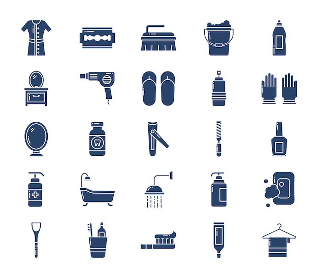 Set di icone di accessori per il bagno