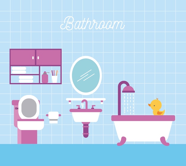 Bagno doccia bagno carta igienica gabinetto e anatra