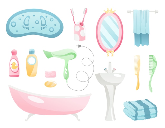 Vector bathroom cartoon elements collection.