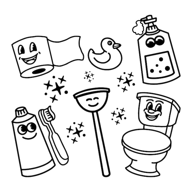 Bathroom equipment cartoon illustration
